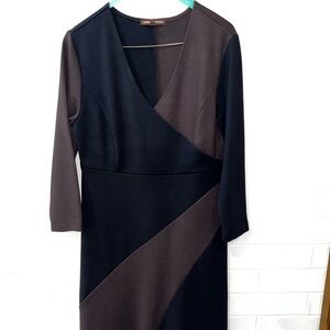 Adrienne Vittadini Wrap Style Dress Black Brown Color-block Sz Med